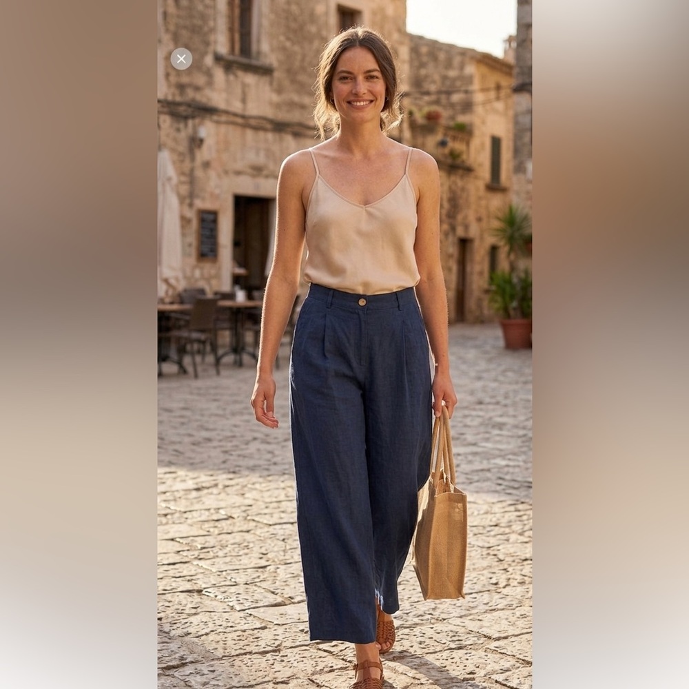 Market & Spruce Navy Linen Blend Wide Leg Pants Women’s Sz 12